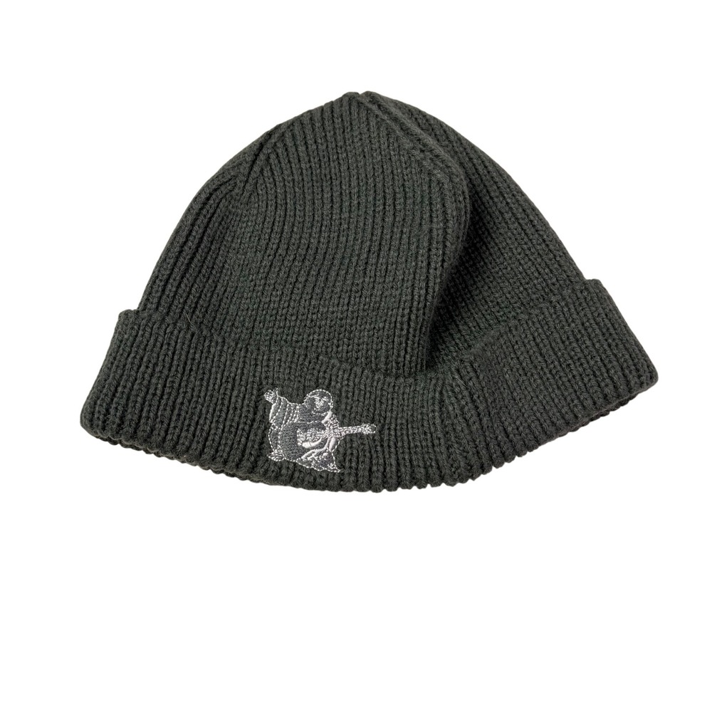 True Religion Beanie Hat Charcoal Gray Buddha Guitar Embroidery OSFA Acrylic